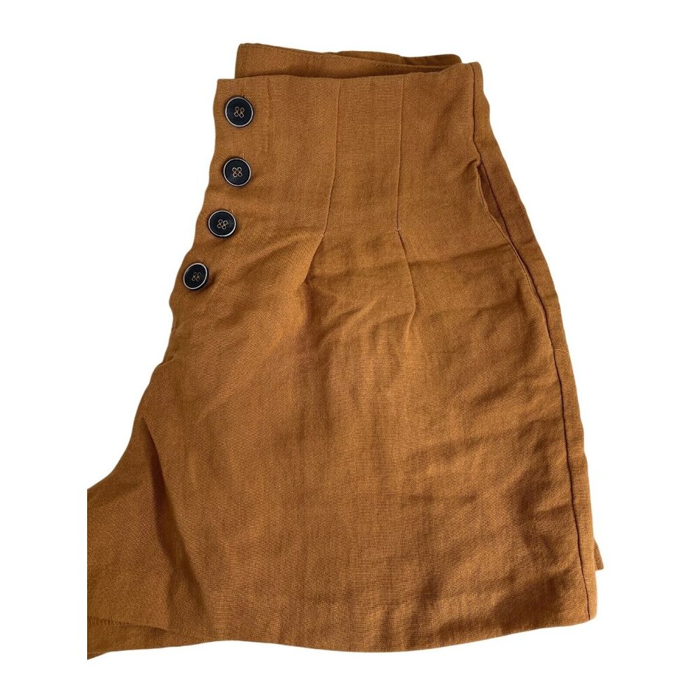 Lulus Womens High-Waisted Mustard Button-Front Shorts M - Picture 2 of 8